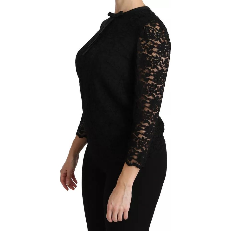 Dolce & Gabbana Black Lace Long Sleeve Blouse Nylon Top Dolce & Gabbana Black