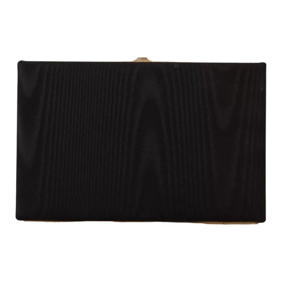 Dolce & Gabbana Black Silk Gold Frame Clutch Evening Party Purse Bag