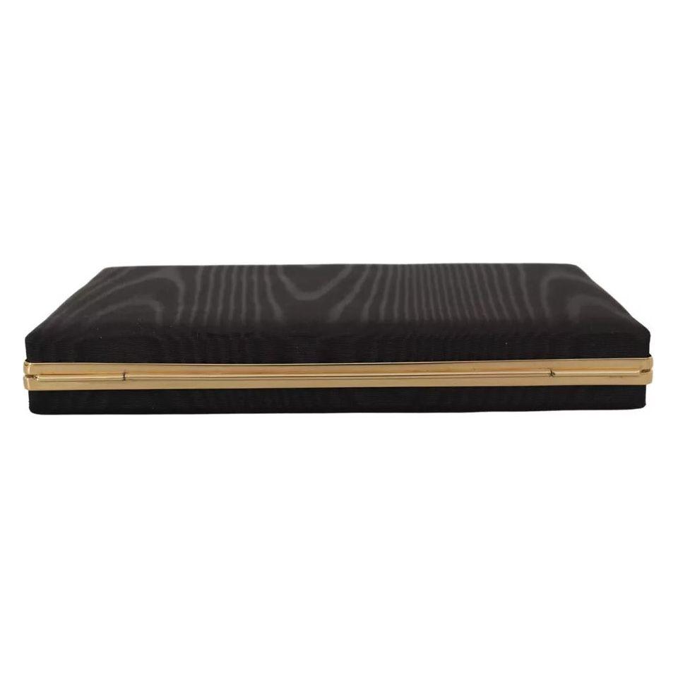 Dolce & Gabbana Black Silk Gold Frame Clutch Evening Party Purse Bag