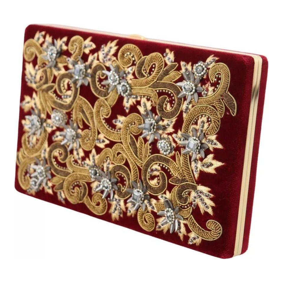 Dolce & Gabbana Red Velvet Gold Frame Clutch Evening Party Purse Bag Dolce & Gabbana Saddle Brown