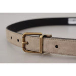 Dolce & Gabbana Beige Velvet Leather Gold Tone Metal Buckle Belt BEL8924-80