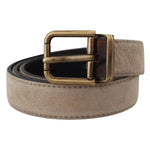Dolce & Gabbana Beige Velvet Leather Gold Tone Metal Buckle Belt BEL8924-80