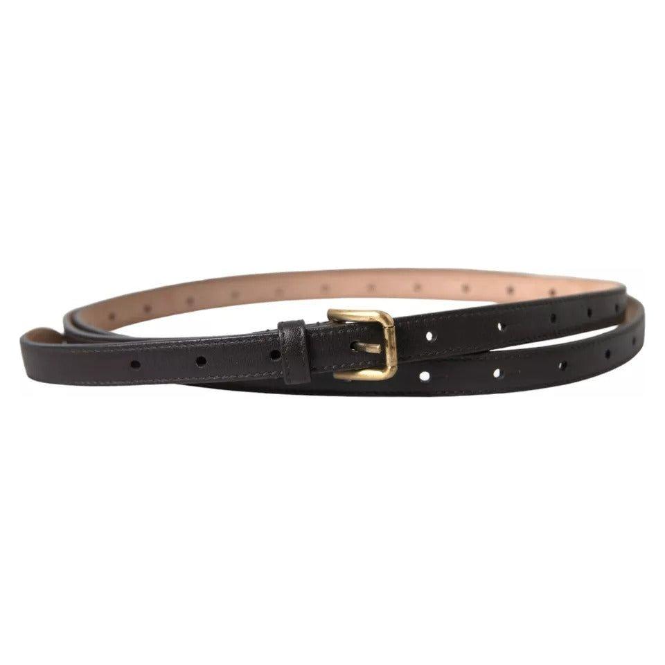 Dolce & Gabbana Dark Brown Leather Gold Metal Buckle Women Belt Dolce & Gabbana Gray