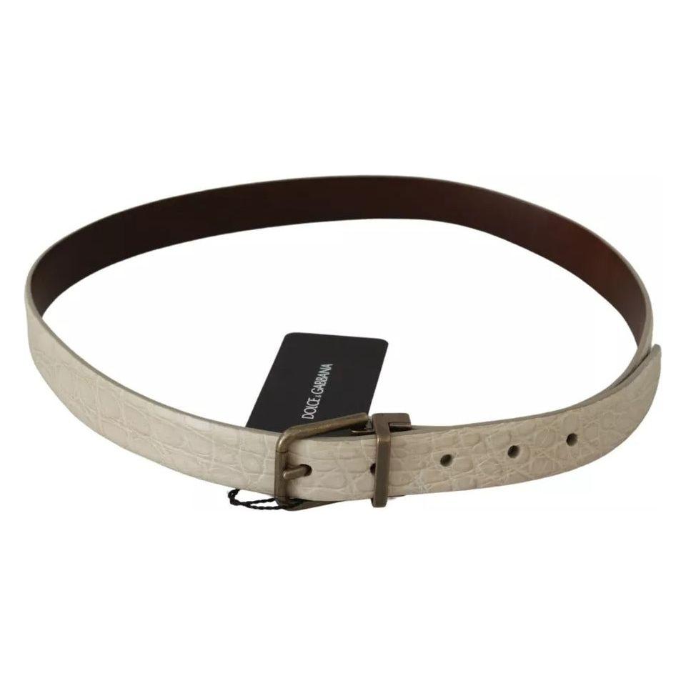 Dolce & Gabbana Cream Beige Gold Buckle Waist Leather Belt Dolce & Gabbana Dark Gray