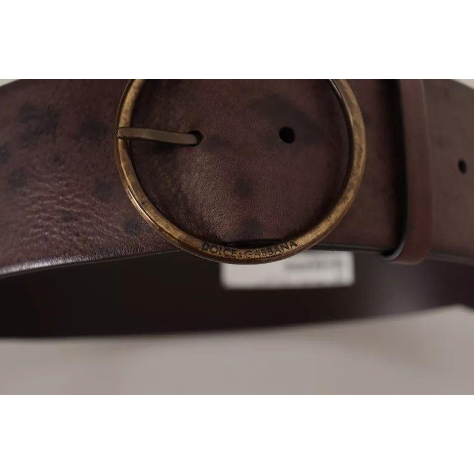 Dolce & Gabbana Dark Brown Wide Calf Leather Logo Round Buckle Belt Dolce & Gabbana Dark Slate Gray