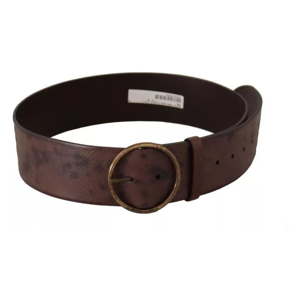 Dolce & Gabbana Dark Brown Wide Calf Leather Logo Round Buckle Belt Dolce & Gabbana Dark Slate Gray