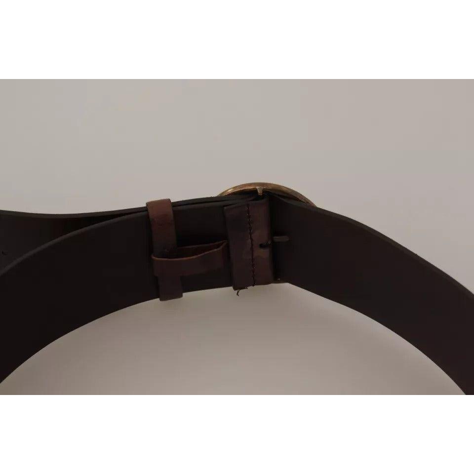 Dolce & Gabbana Dark Brown Wide Calf Leather Logo Round Buckle Belt Dolce & Gabbana Dark Gray
