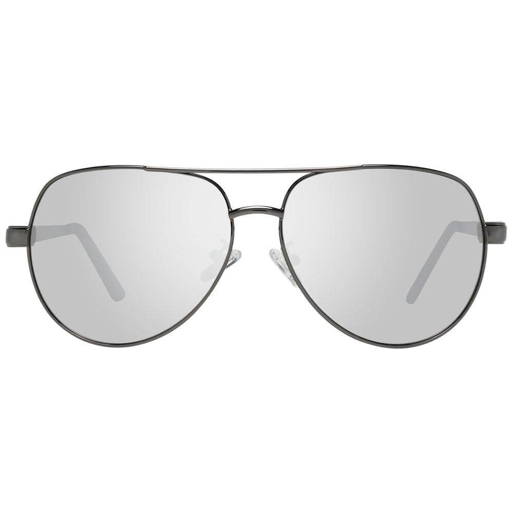 Guess Gray Men Sunglasses, aviator style with gunmetal metal frame, mirrored silver plastic lenses, 100% UVA and UVB protection.