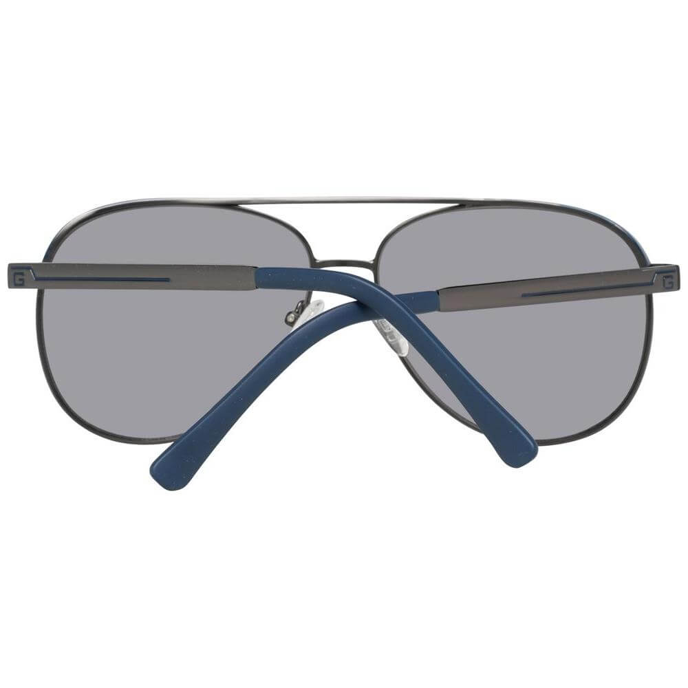 Guess gray aviator sunglasses for men, gunmetal metal frame, grey mirrored lenses, 100% UVA and UVB protection, full-rim style.