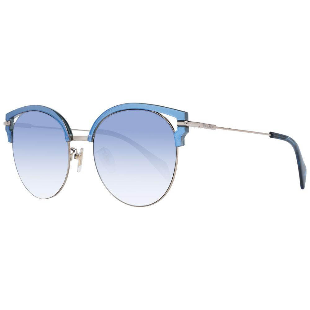 Police Blue Women Sunglasses with gradient lenses and butterfly style. 100% UVA & UVB protection, metal & plastic frame, size 54-19-140.