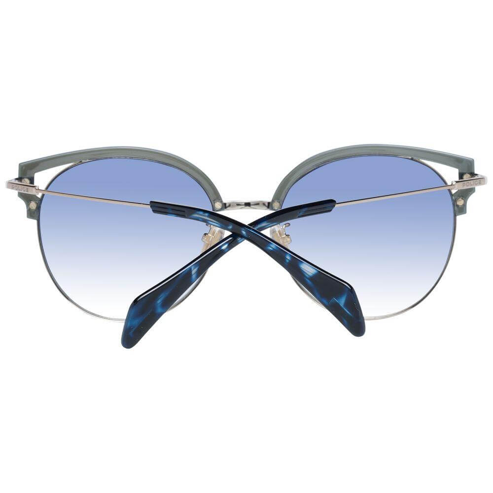 Police Blue Women Sunglasses with gradient blue lenses, metal and plastic butterfly frame, 100% UVA & UVB protection.