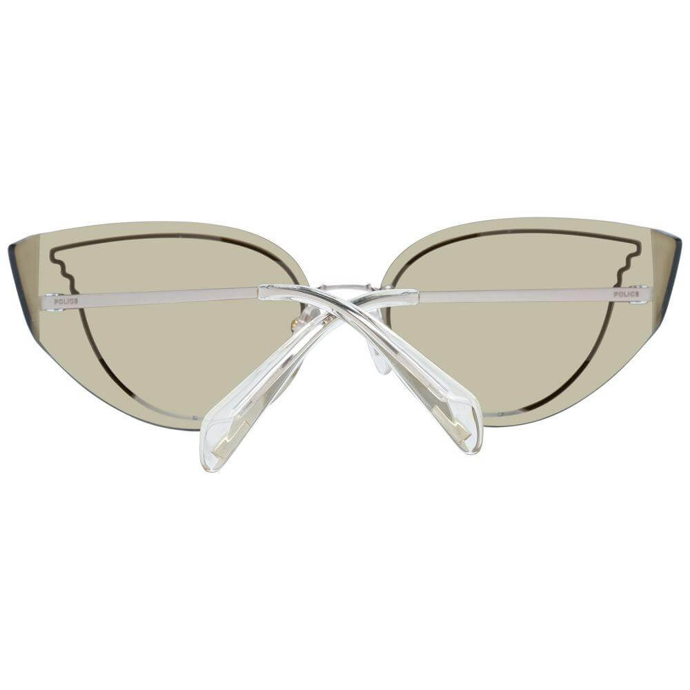 Police Gold Women Sunglasses, cat eye style with mirrored lenses, gold metal and plastic frame, 100% UVA & UVB protection.