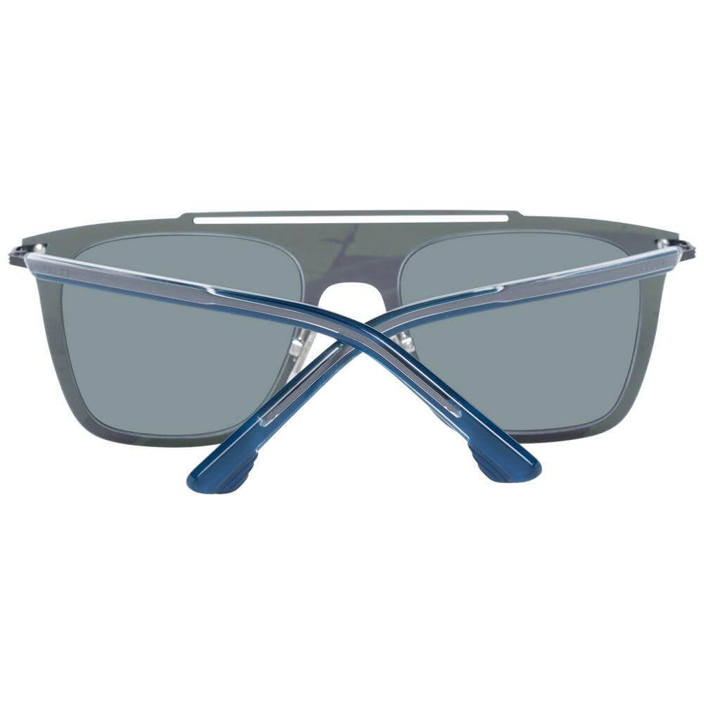 Police Blue Men Sunglasses with mirrored blue lenses, metal & plastic frame, 100% UVA/UVB protection; includes case.