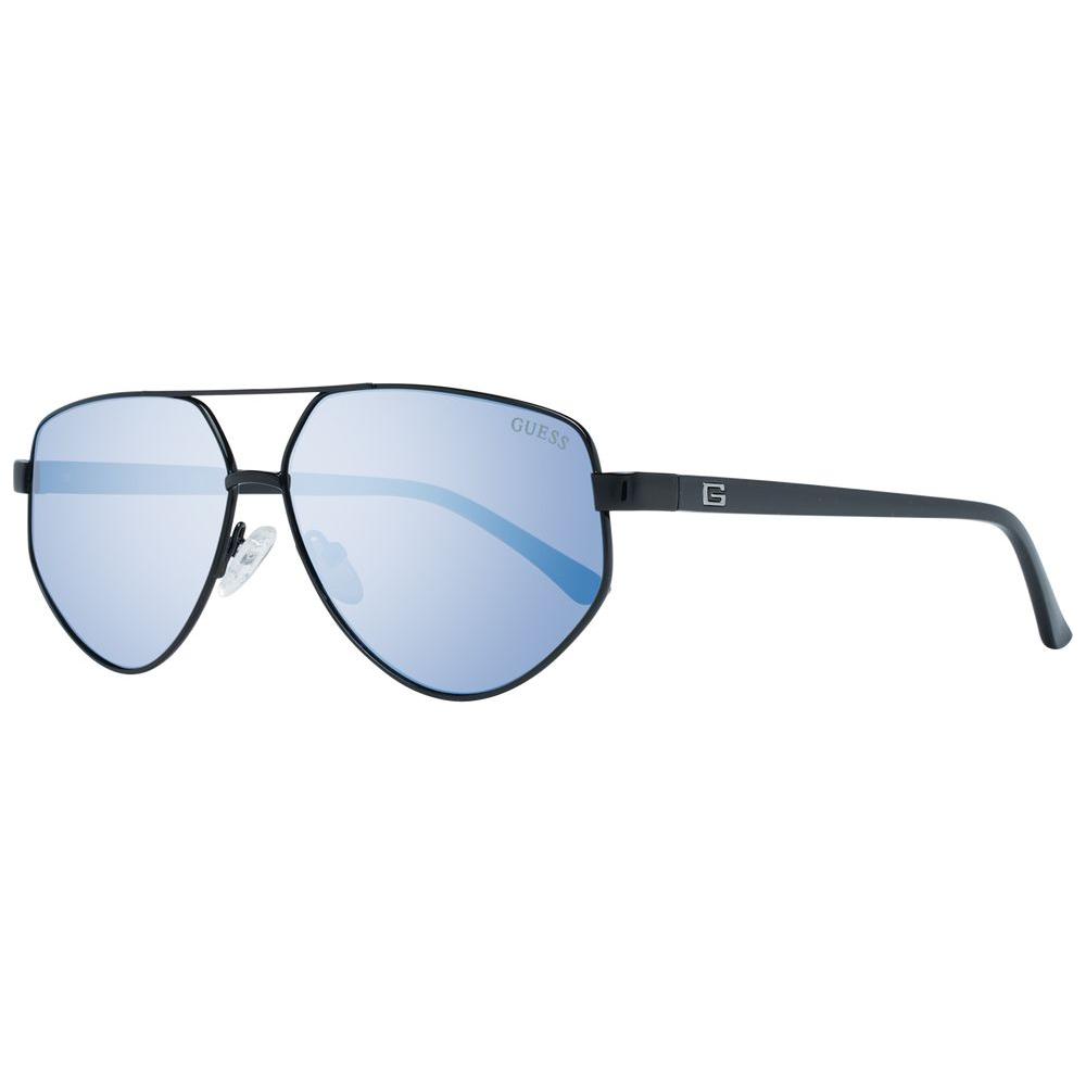 Guess black aviator sunglasses for women with grey mirrored lenses, metal and plastic frame, full-rim, 100% UV protection.