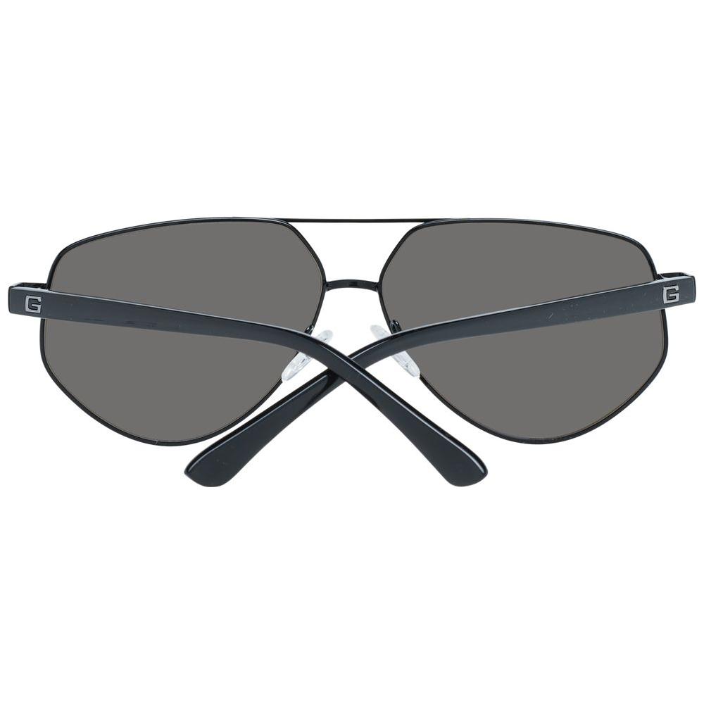 Guess black aviator sunglasses for women with grey mirrored lenses and full-rim metal and plastic frame, offering 100% UVA & UVB protection.