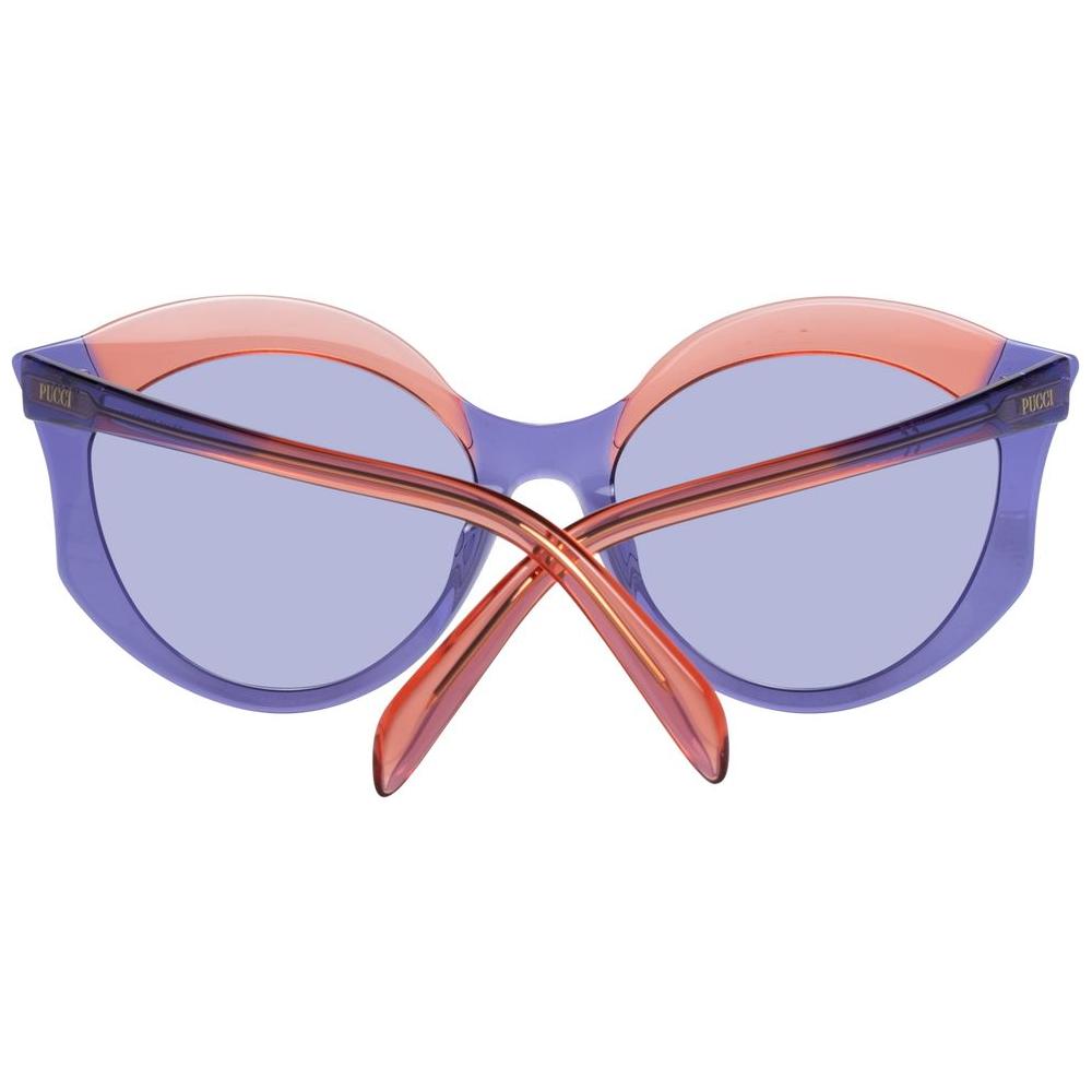 Emilio Pucci Purple Women Sunglasses with butterfly style, full-rim frame, plastic lenses, and UVA/UVB protection. Size 56-19-140.