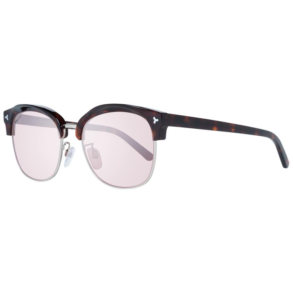 Bally Brown unisex sunglasses with mirrored rose lenses, metal & plastic oval frame. Full-rim design, 100% UVA & UVB protection.