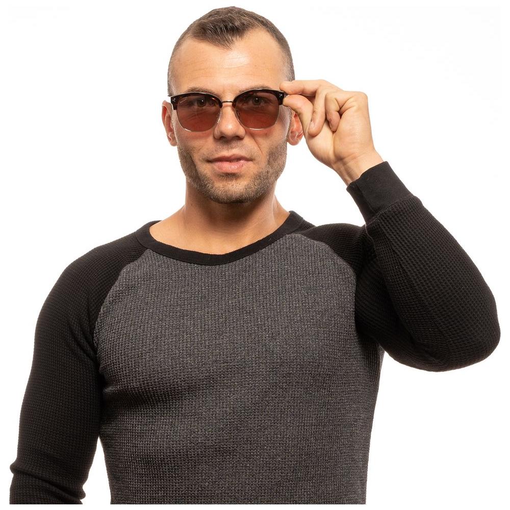 Man wearing Bally Brown Unisex Oval Mirrored Sunglasses with Brown Metal & Plastic Frame and Rose Plastic Lenses, front view.