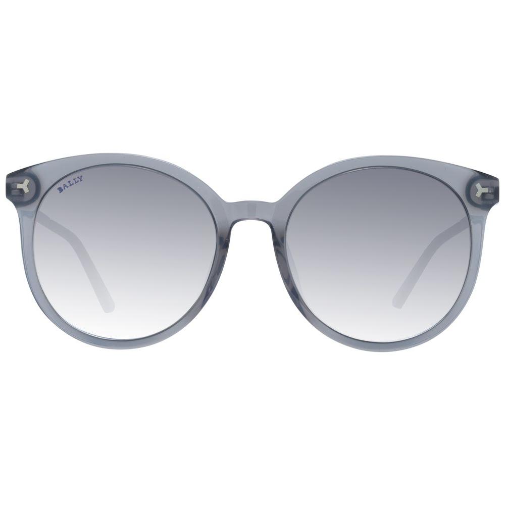 Bally gray round women's sunglasses with gradient lenses, plastic frame, and full-rim design offering 100% UVA & UVB protection.