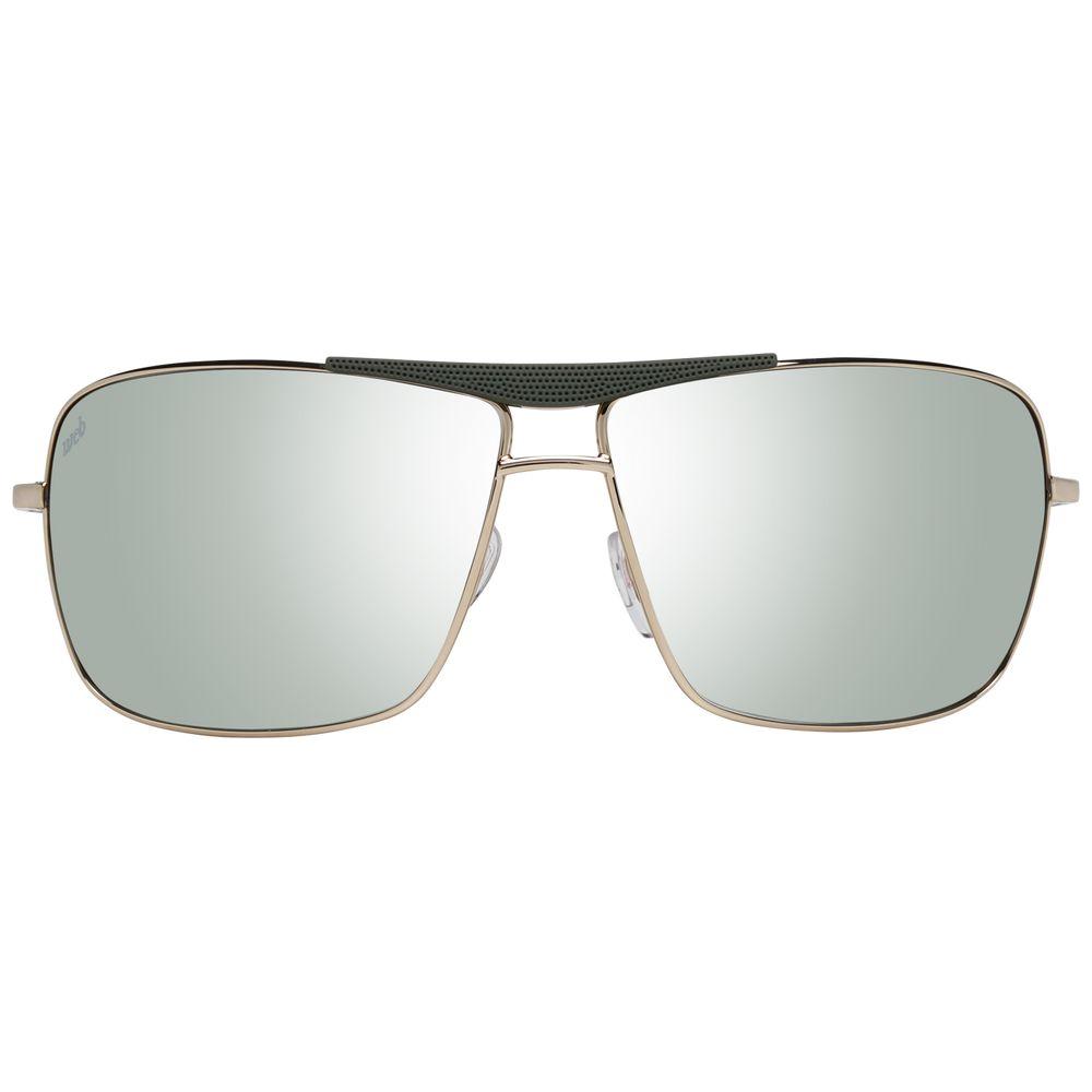 Gold oval men's sunglasses with green gradient lenses, metal & plastic frame, UV protection, size 64-12-125.