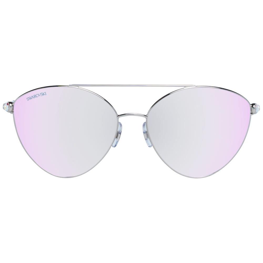 Swarovski silver aviator sunglasses for women with mirrored multicolor lenses and metal full-rim frame, UV protection included.