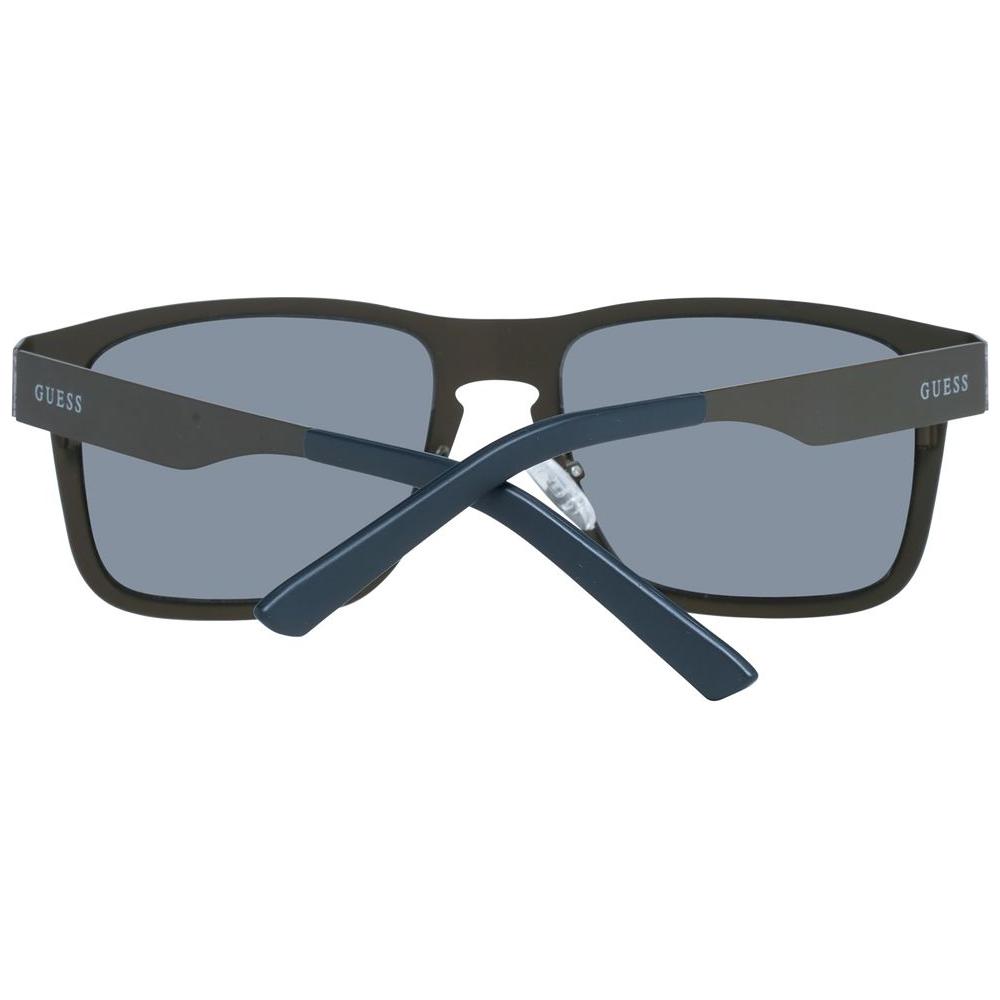 Guess Gray men sunglasses with grey metal frame and plastic lenses, full-rim rectangle style. 100% UVA & UVB protection.