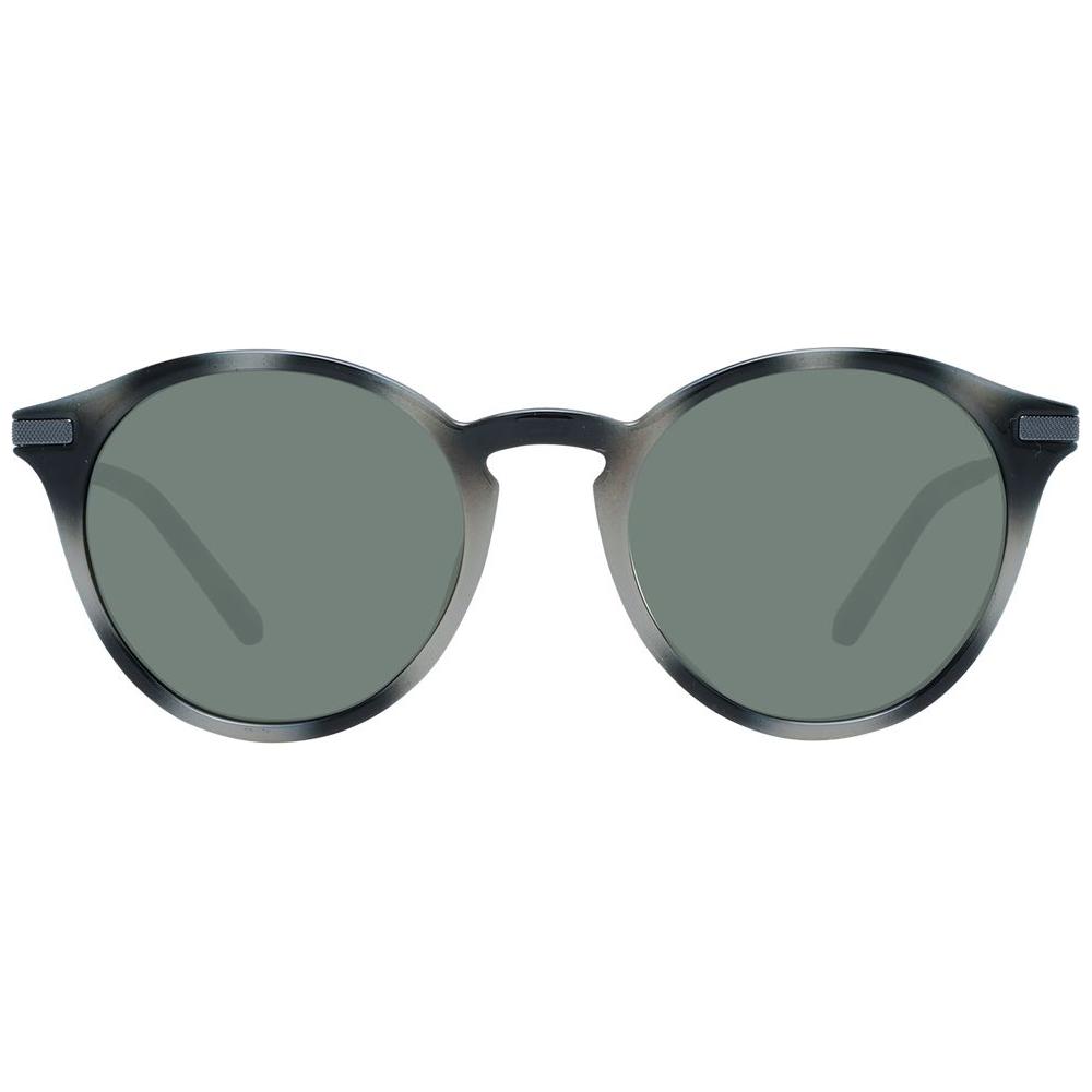 Ted Baker gray men sunglasses with grey TR90 frame, mirrored green plastic lenses, round style, full-rim, 100% UVA & UVB protection.