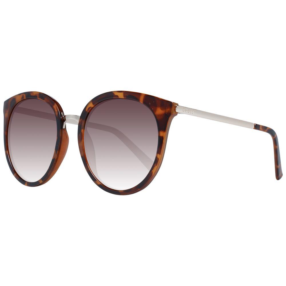 Guess brown women's round sunglasses with full-rim gradient lenses and UVA/UVB protection, including branded case.