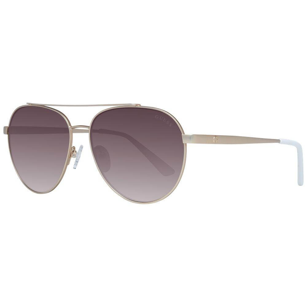 Guess Gold Women's Aviator Sunglasses with Gradient Brown Lenses, Full-Rim Metal Frame, 100% UVA & UVB Protection, Size 56-14-140.