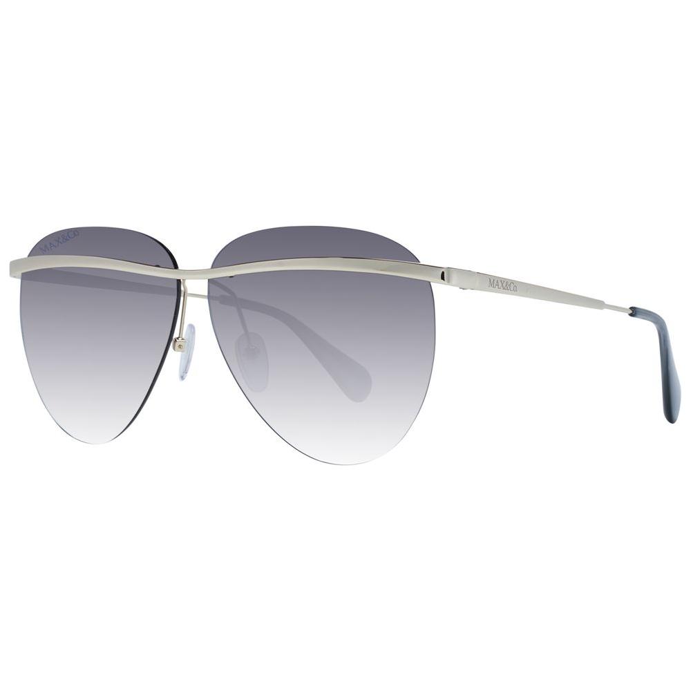 Max & Co gold aviator sunglasses with gradient grey lenses and metal frame, rimless design, 100% UVA & UVB protection for women.