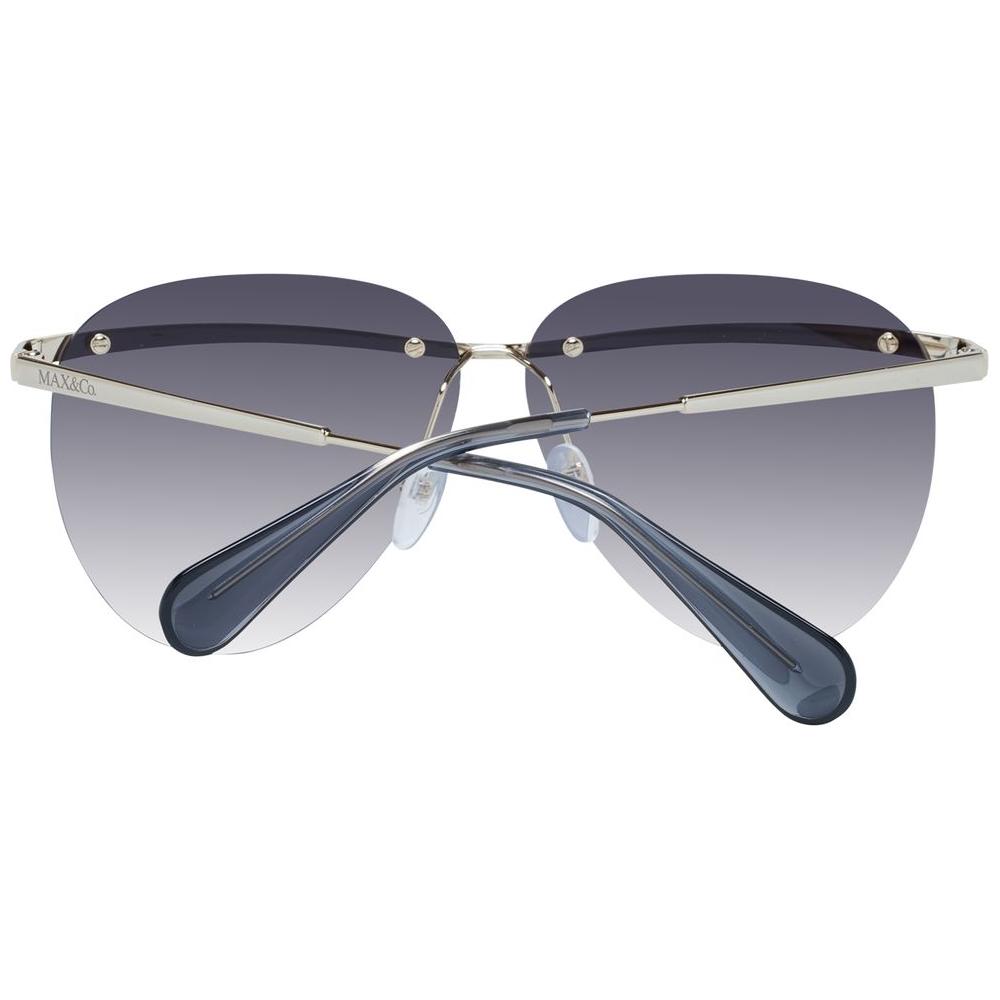 Max & Co gold aviator women sunglasses with gradient grey lenses and metal rimless frame, 100% UVA & UVB protection, includes branded case.