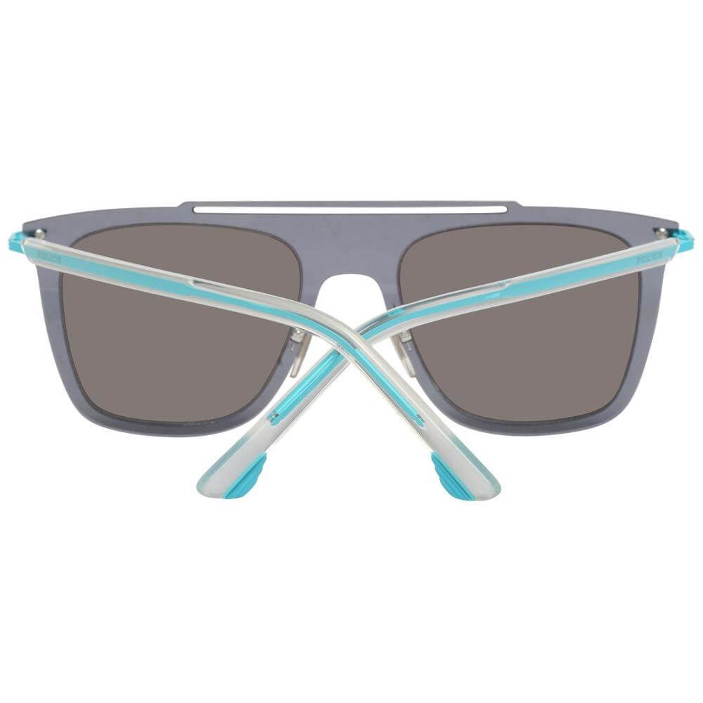 Police Blue Men Rectangle Sunglasses with Grey Mirrored Lenses, Metal & Plastic Frame, 100% UVA & UVB Protection, Style 52-20-145.