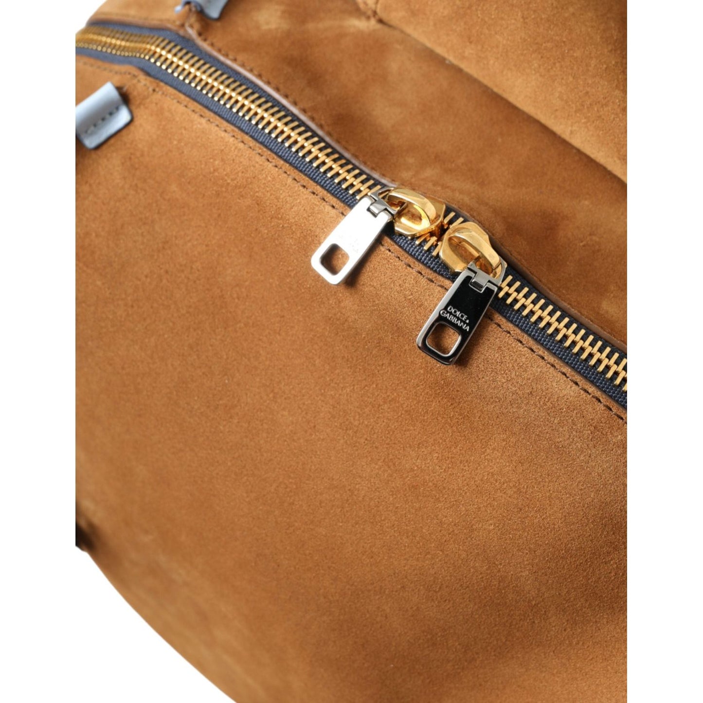 Dolce & Gabbana Brown Yellow Suede Leather Logo Backpack Bag Dolce & Gabbana Sienna