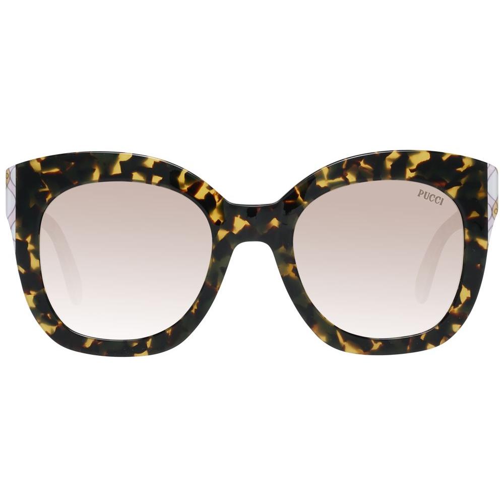 Emilio Pucci multicolor women's sunglasses with gradient beige lenses, square style, 100% UVA & UVB protection, plastic frame.