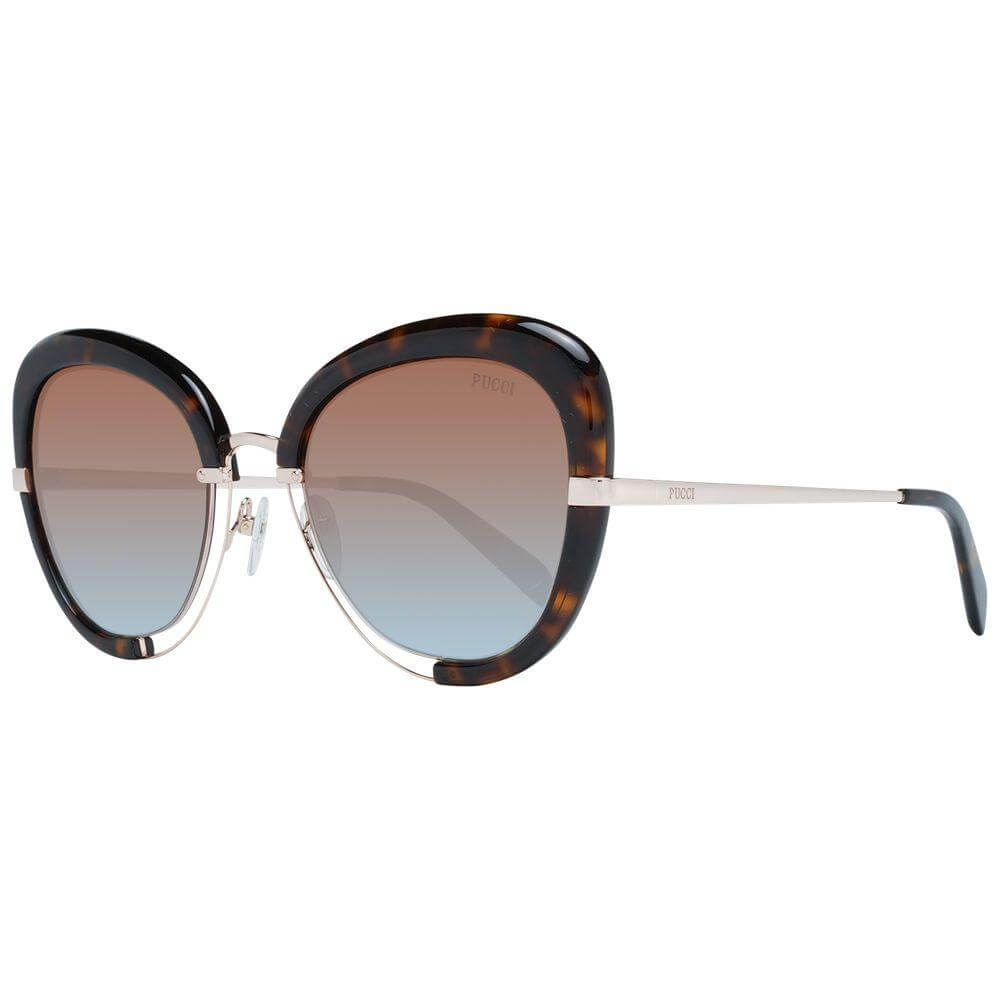Emilio Pucci brown butterfly sunglasses for women with multicolor gradient lenses, plastic frame, 100% UVA & UVB protection, size 55-23-140.