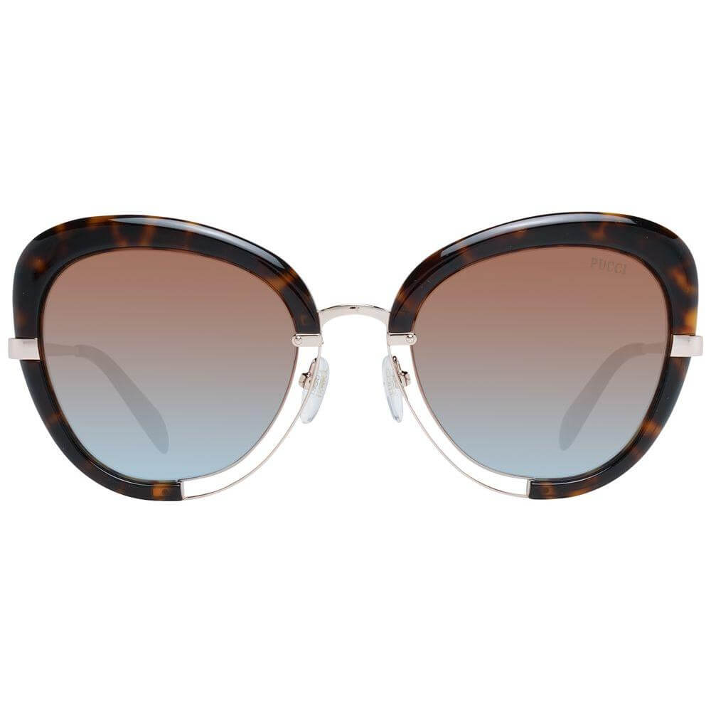 Emilio Pucci brown butterfly sunglasses for women with multicolor gradient lenses, 100% UVA & UVB protection, plastic frame.