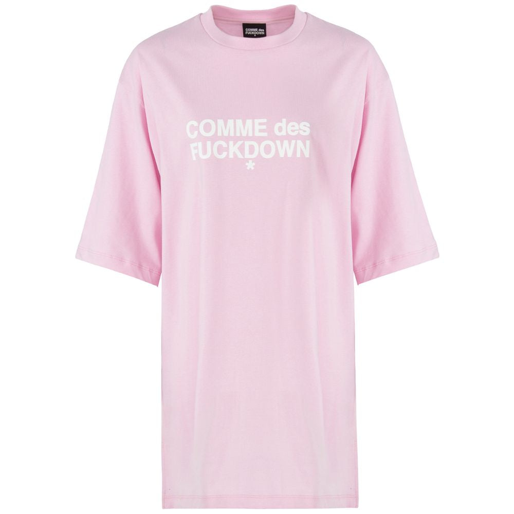 Alt Tag: Comme Des Fuckdown pink cotton oversized t-shirt dress with chest logo print