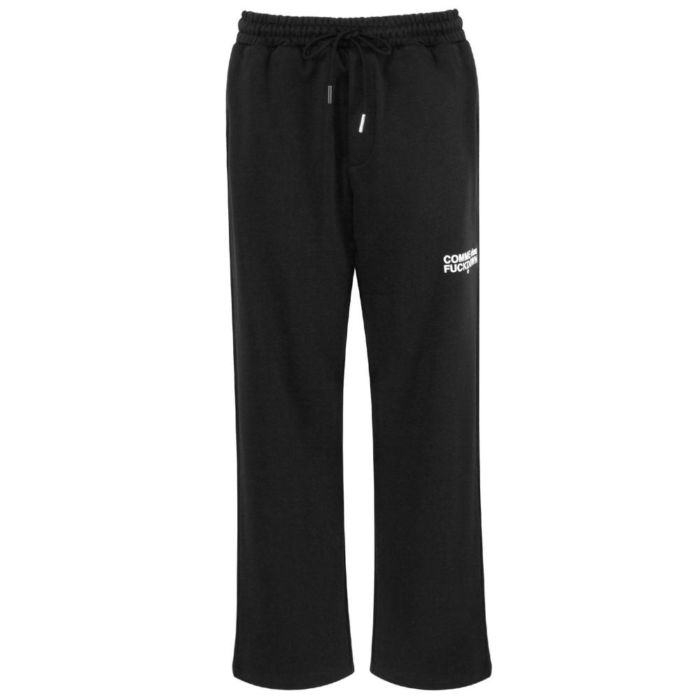 Comme des Fuckdown black cotton sweatpants with drawstring waist and logo print, featuring two side pockets for comfort.