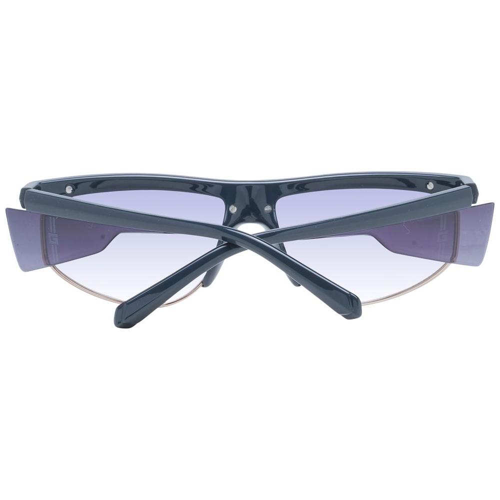 Guess gray men's sunglasses with full-rim plastic frame and mirrored purple gradient lenses. Includes branded case and 100% UVA/UVB protection.