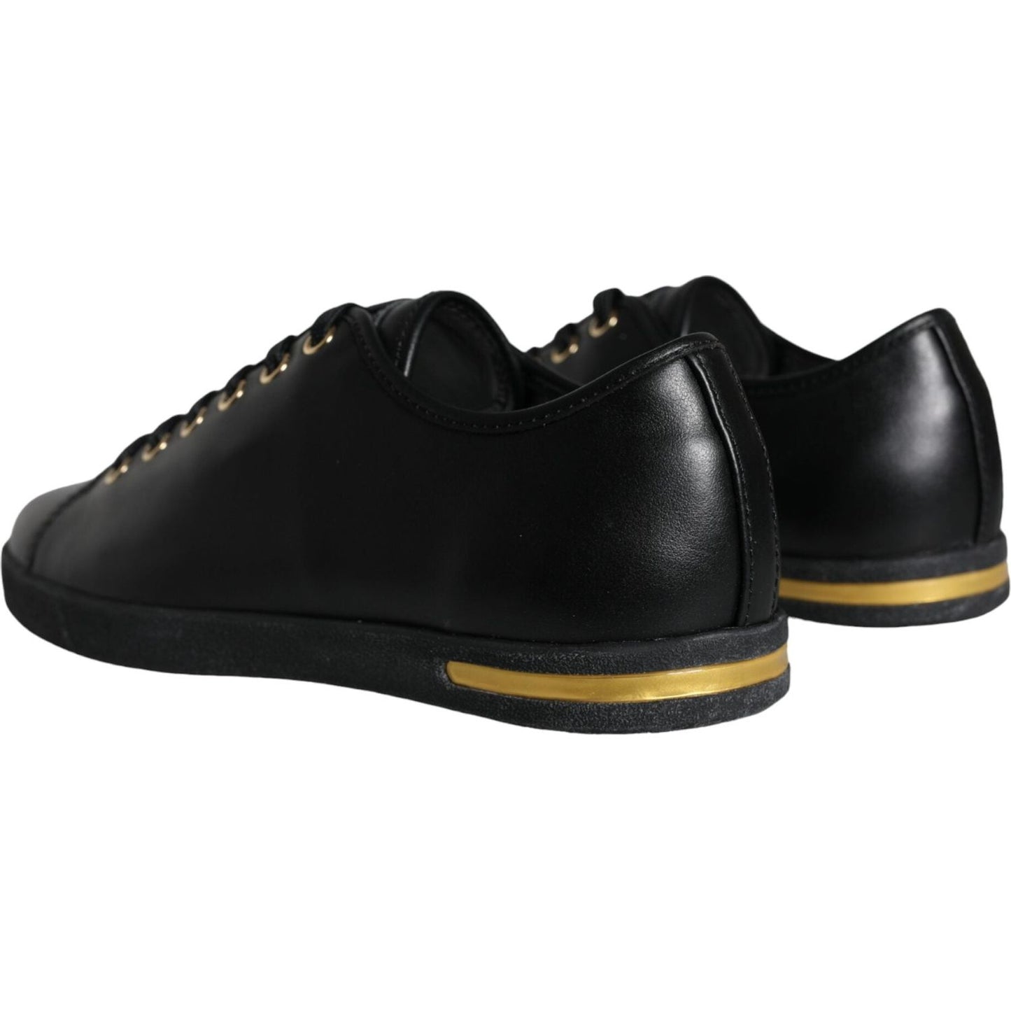 Dolce & Gabbana Black Gold Leather Classic Sneakers Shoes Dolce & Gabbana Black