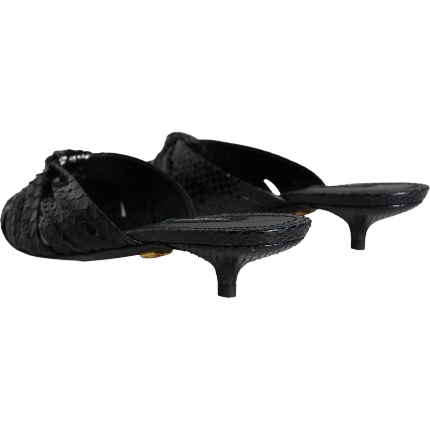 Dolce & Gabbana Black Leather Heels Slides Sandals Shoes Dolce & Gabbana Black