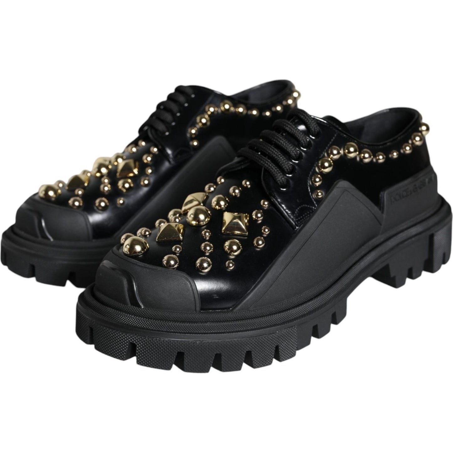 Dolce & Gabbana Black Leather Trekking Derby Embellished Shoes Dolce & Gabbana Dark Slate Gray