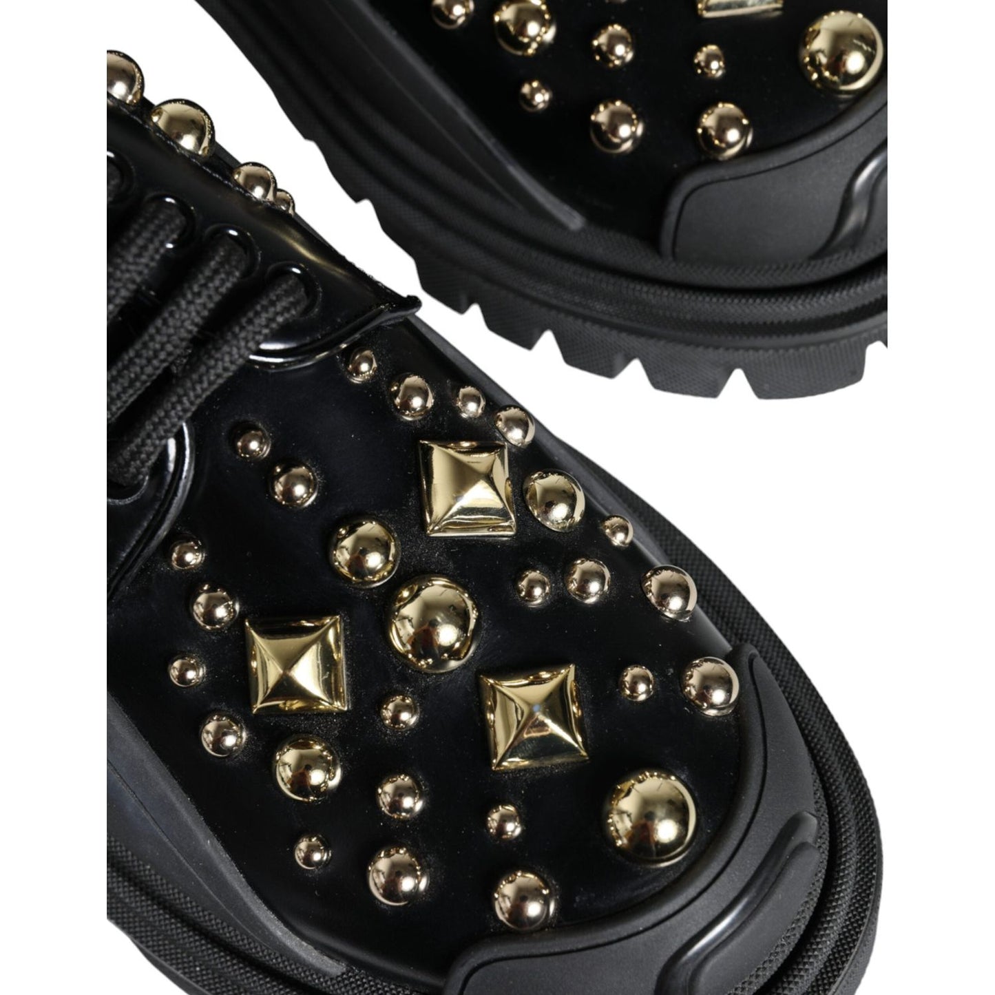 Dolce & Gabbana Black Leather Trekking Derby Embellished Shoes Dolce & Gabbana Black