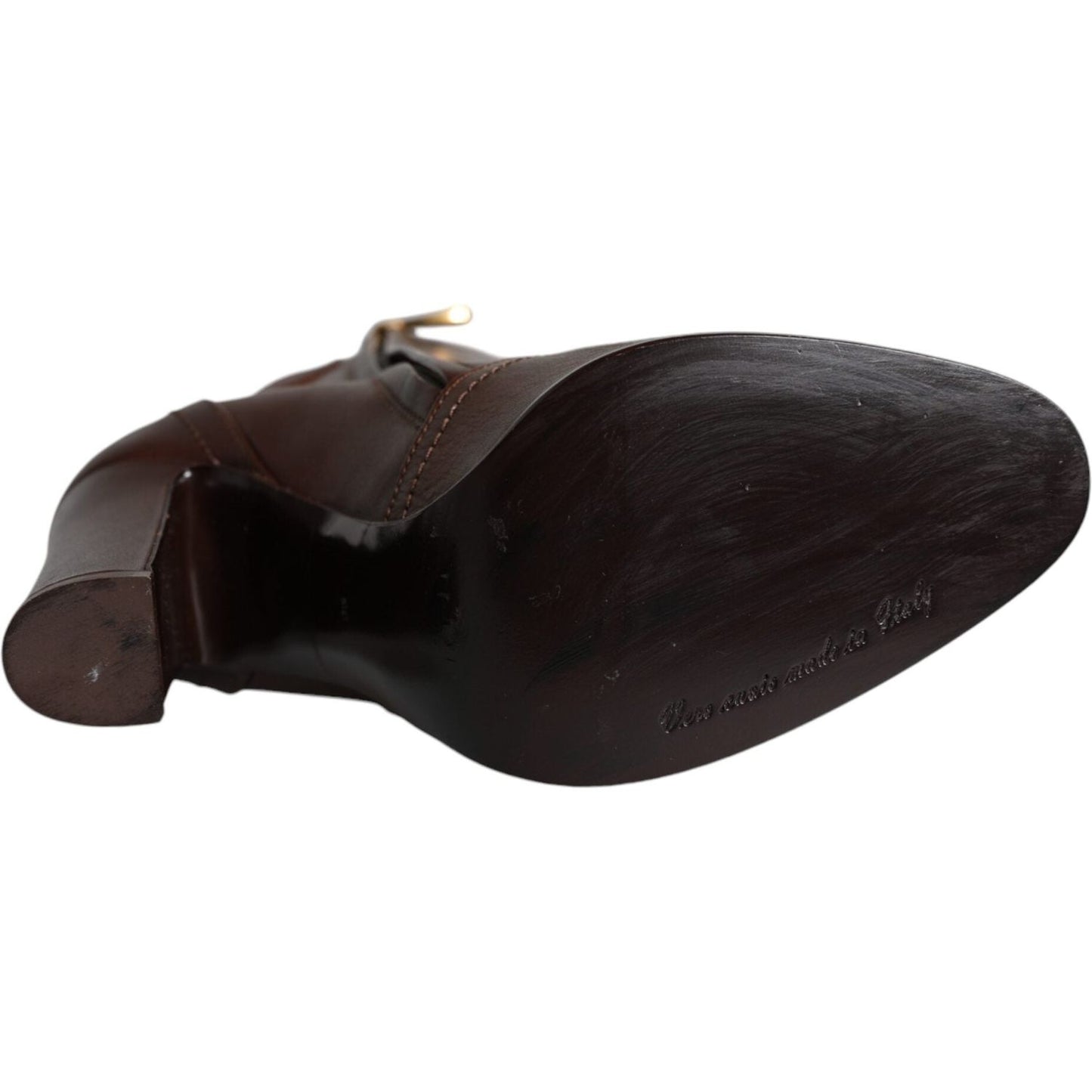 Dolce & Gabbana Brown Leather Heels Mid Calf Boots Shoes Dolce & Gabbana Black