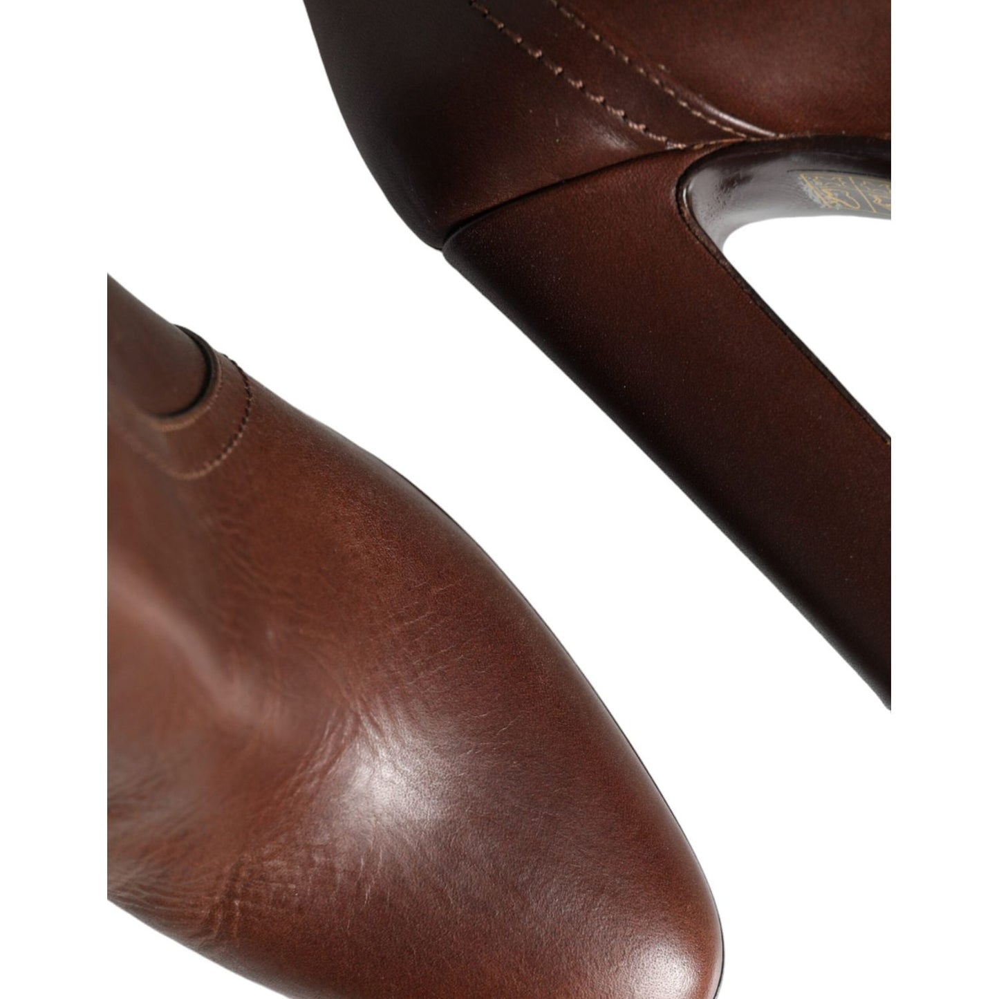 Dolce & Gabbana Brown Leather Heels Mid Calf Boots Shoes Dolce & Gabbana Dark Slate Gray