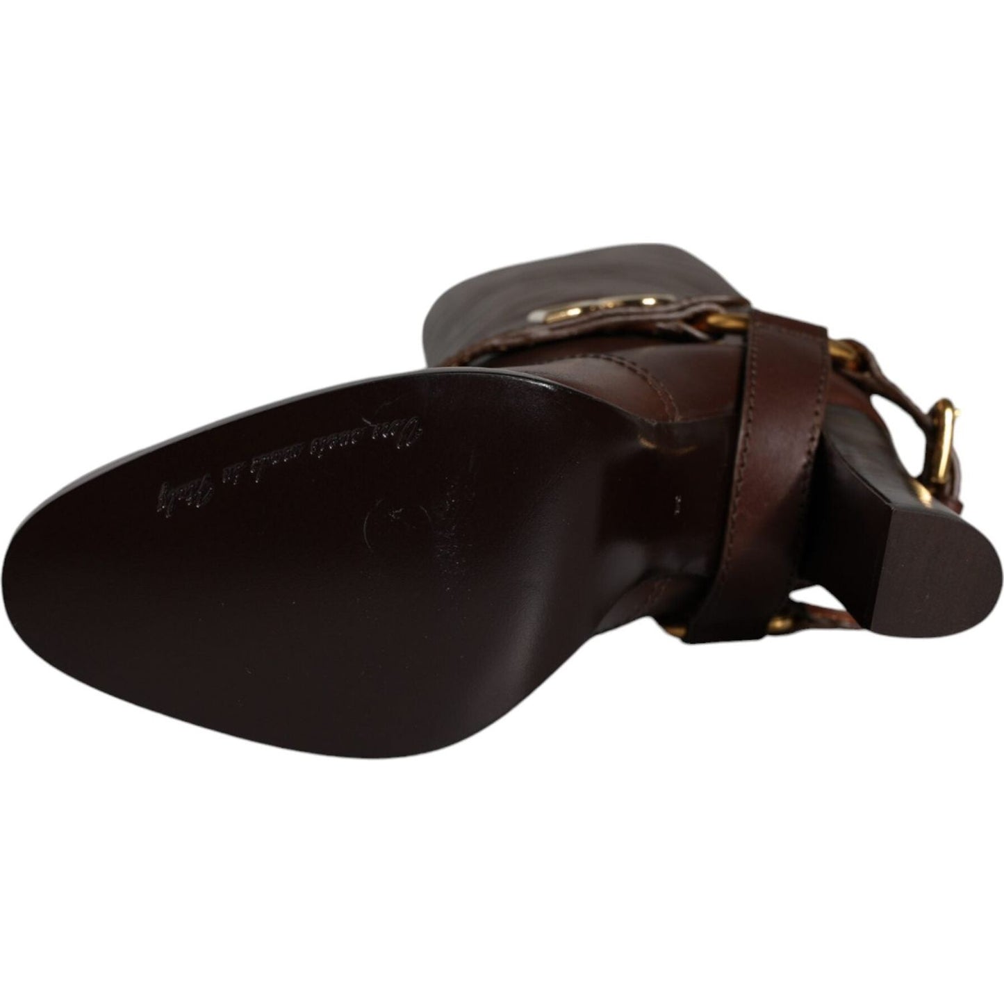 Dolce & Gabbana Brown Leather Gold Tone Logo High Boots Shoes Dolce & Gabbana Black
