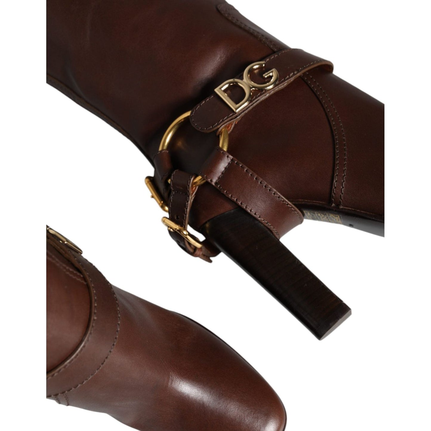 Dolce & Gabbana Brown Leather Gold Tone Logo High Boots Shoes Dolce & Gabbana Black
