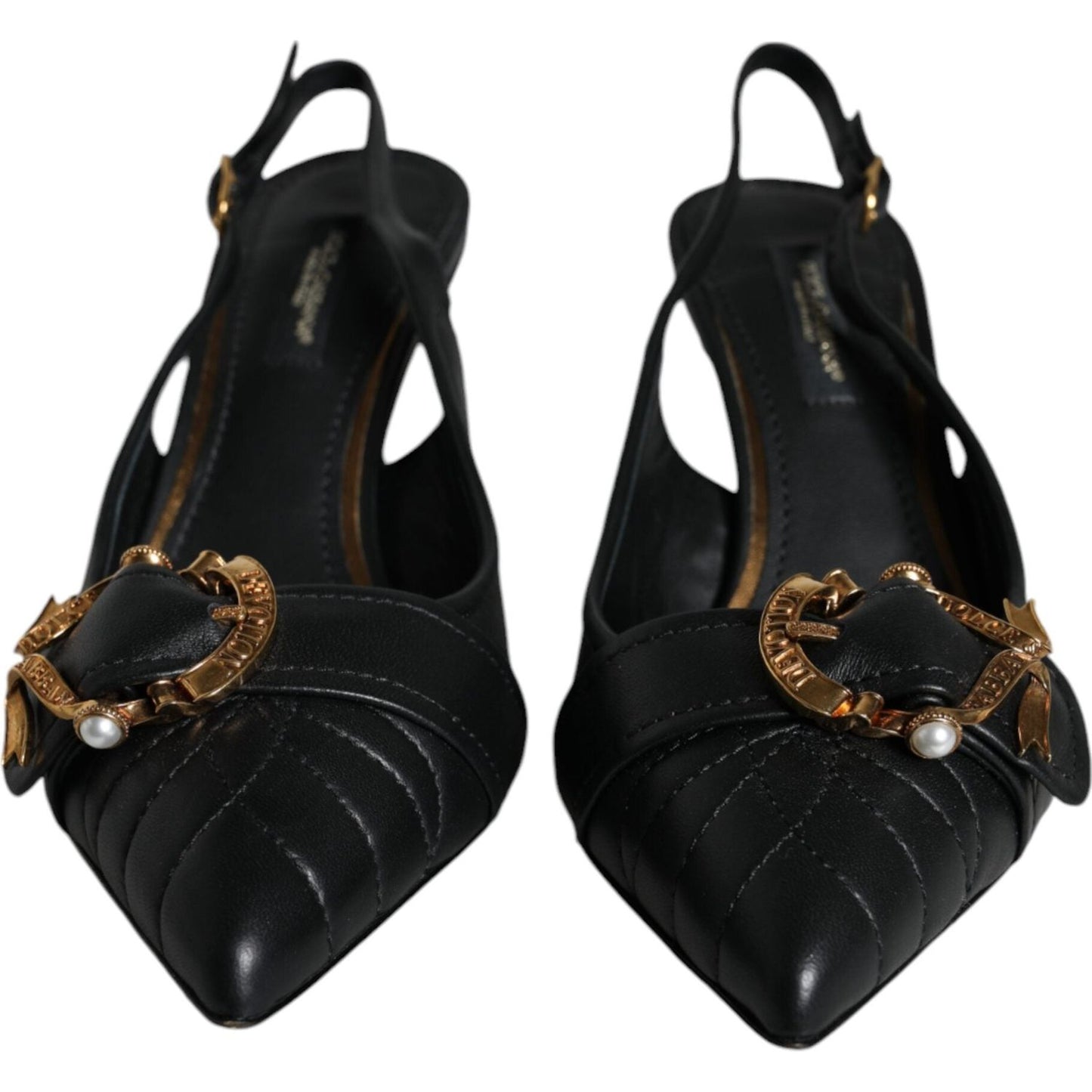 Dolce & Gabbana Black Devotion Leather Heels Slingback Shoes Dolce & Gabbana Black
