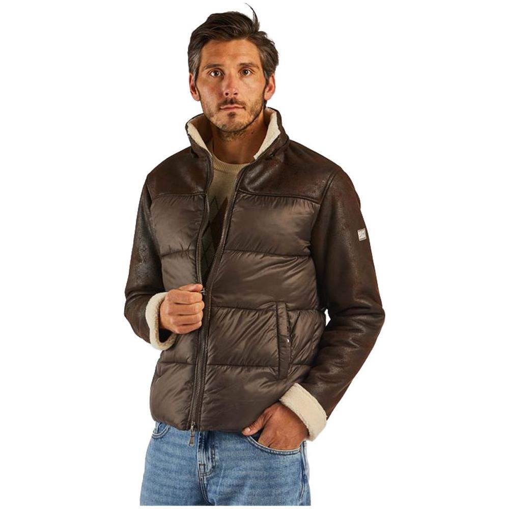 Yes Zee Brown Nylon Men's Quilted Jacket Yes Zee Dark Slate Gray