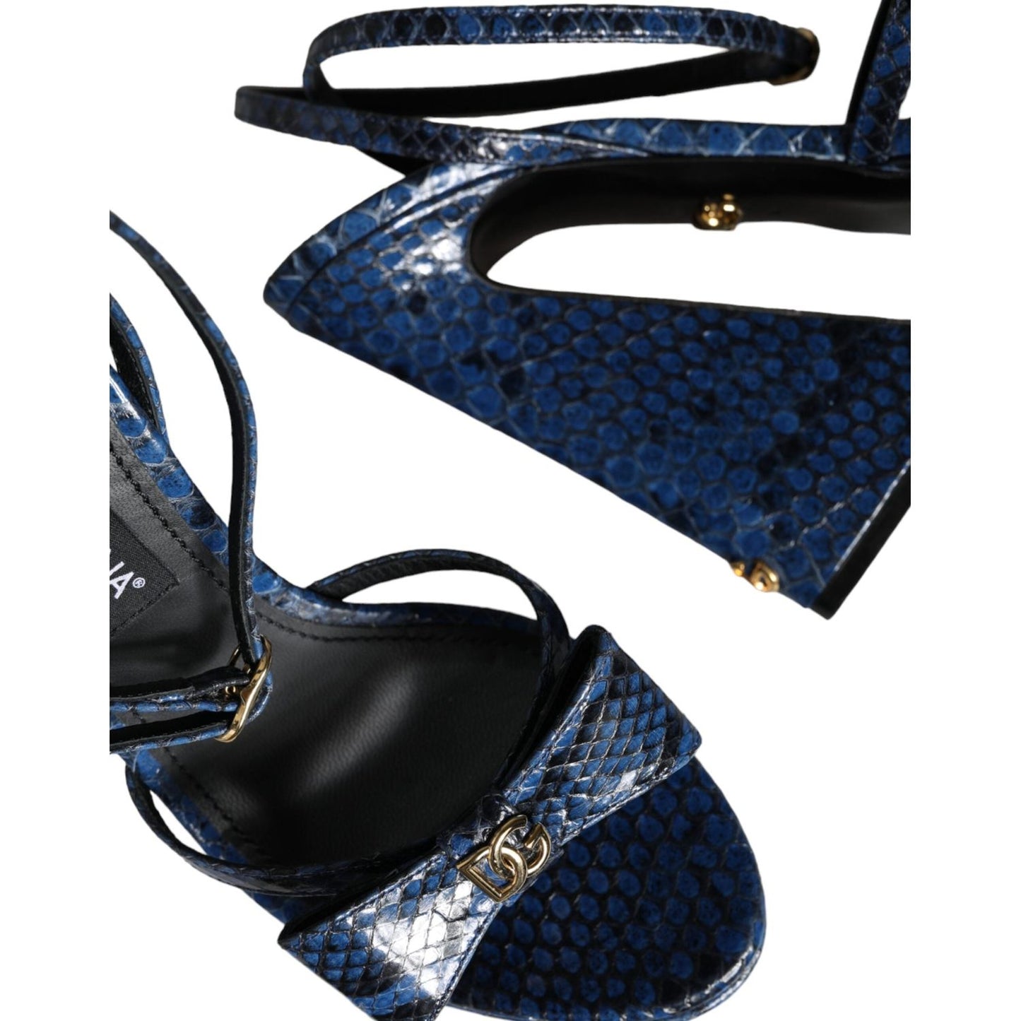 Dolce & Gabbana Blue Leather Ankle Strap Heels Sandals Shoes Dolce & Gabbana Black